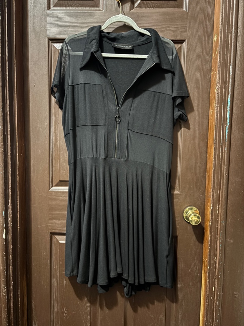 Foxblood Short Sleeve Zip Front Skater Dress With Mesh Panels